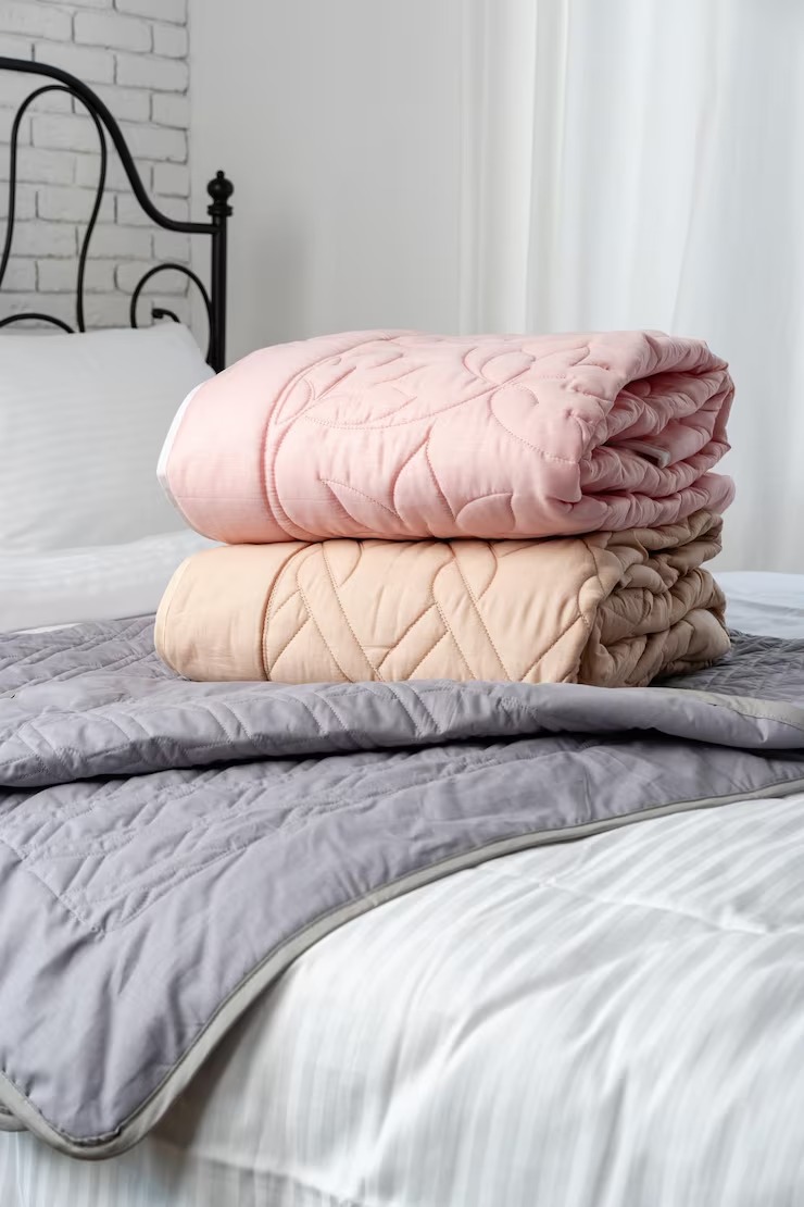 S Pink Beige Blankets Grey White Bed Black Iron Headboard 1 by Orient Uniforms for customers in Dubai, Abu Dhabi, Sharjah, Ajman and across the UAE